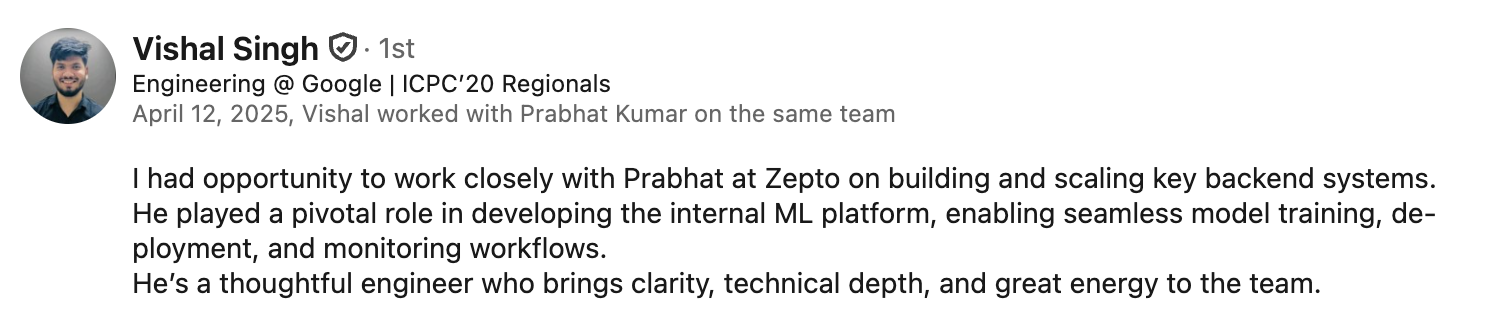 Recommendation from Vishal